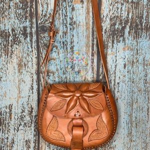 Flower Mexican Leather Handcrafted Bag,Purse, Adjustable strap